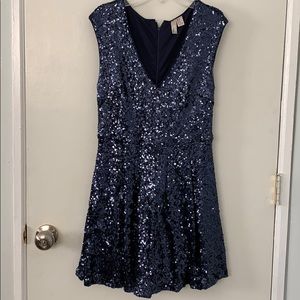 V-Neck Navy Sequin Dress